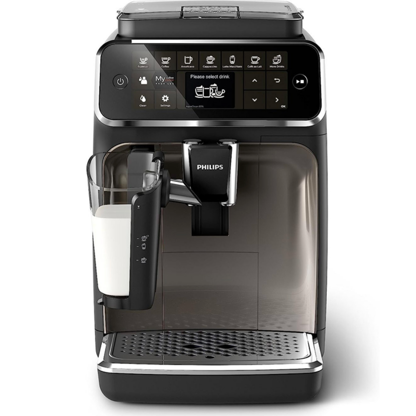 Philips Kaffeevollautomat der Serie 4300 – LatteGo Milchaufschäumer, 8 Kaffeesorten, Touchdisplay, Schwarz